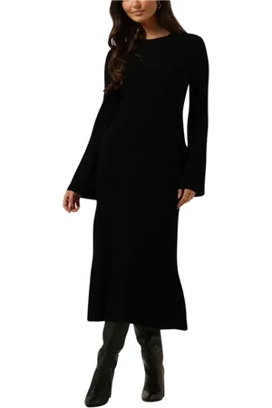 Gestuz Kleedjes, Dames, Zwart, M, Wol, Zwarte Wol Jurk Elegante Stijl