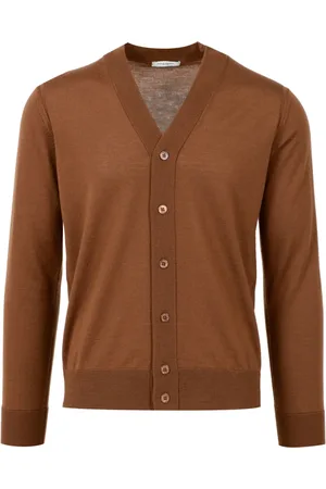 Paolo Pecora Truien, Heren, Bruin, L, Wol, Bruine Wol V-Hals Cardigan Sweater