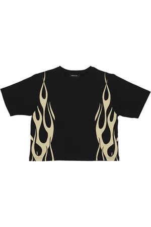 Vision Of Super Tops, Dames, Zwart, M, Katoen, Flames Tee Zwart/off White
