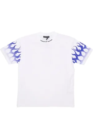 Vision Of Super Tops, Heren, Wit, XS, Katoen, Flames Tee Heren T-Shirt