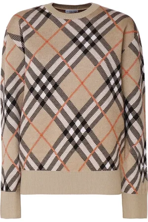 Burberry Truien, Dames, , S, Kasjmier, Kasjmier Ronde Kraag Sweater Vintage Check