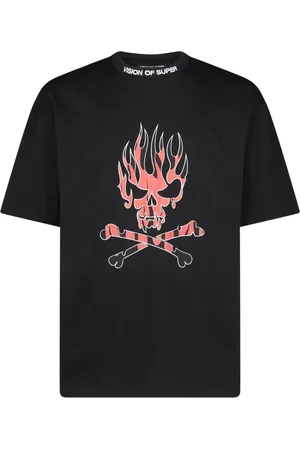 Vision Of Super Tops, Heren, Zwart, M, Katoen, Skull Print Tee Zwart/Rood
