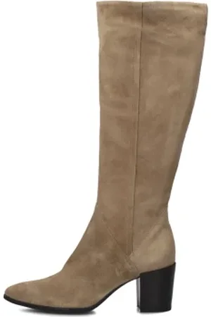 NOTRE-V Schoenen, Dames, , 38 EU, Leer, Taupe Suede Hoge Hak Laarzen