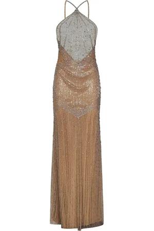 AMEN Kleedjes, Dames, , S, Tule, Kristal Geborduurde Maxi Tule Jurk