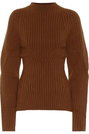 Low Classic Truien, Dames, Bruin, ONE Size, Wol, Geribbelde Cutout Back Gebreide Top