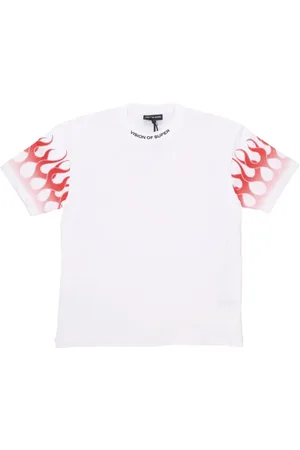 Vision Of Super Tops, Heren, Wit, XL, Katoen, Flames Tee Wit/Rood
