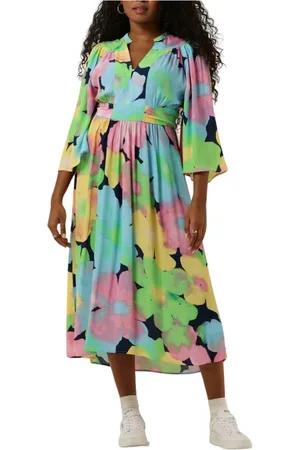 POM Amsterdam Kleedjes, Dames, Veelkleurig, S, Denim, Cherry Blossom Maxi Jurk