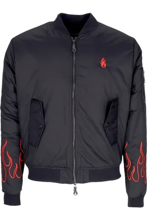 Vision Of Super Jassen, Heren, Zwart, L, Polyester, Vlammen Geborduurde Bomberjack Zwart/Rood