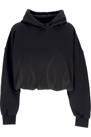 Vision Of Super Sweatshirts & Hoodies, Dames, Zwart, M, Katoen, Flames Cropped Hoodie Zwart