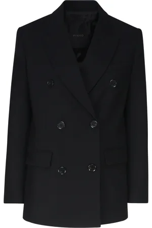 Pinko Jassen, Dames, Zwart, S, Leer, Zwarte Double-Breasted Jas Klassieke Stijl