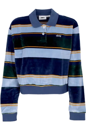Obey Tops, Dames, Veelkleurig, M, Gestreepte Chenille Lange Mouw Polo