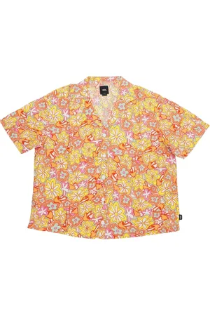 Vans Blouses & Shirts, Dames, Oranje, M, Bloemen korte mouw geweven overhemd