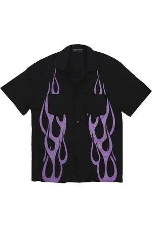 Vision Of Super Overhemden, Heren, Zwart, M, Flames All Over Short Sleeve Shirt