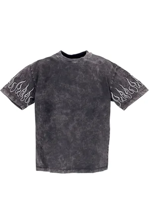 Vision Of Super Tops, Heren, Grijs, S, Katoen, Geborduurde Vlammen T-shirt Grijs/Wit