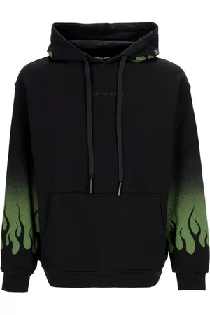 Vision Of Super Sweatshirts & Hoodies, Heren, Zwart, M, Katoen, Flames Hoodie Zwart/Groen