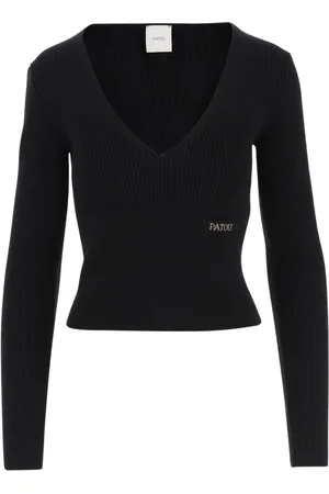 Patou Truien, Dames, Zwart, L, Stijlvolle V-hals Gebreide kleding