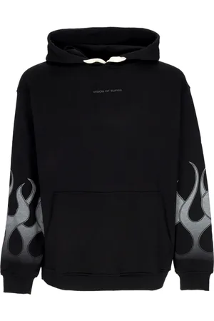Vision Of Super Sweatshirts & Hoodies, Heren, Zwart, L, Katoen, Flames Lichtgewicht Hoodie Zwart/Grijs