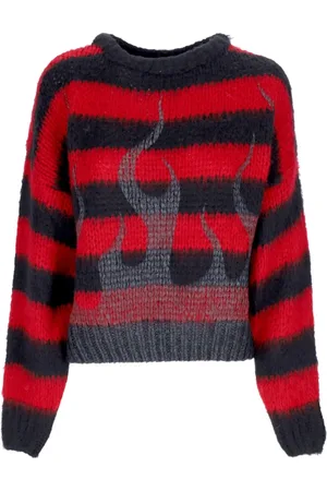 Vision Of Super Truien, Dames, Rood, S, Wol, Vlammen Oversize Crew Neck Sweater