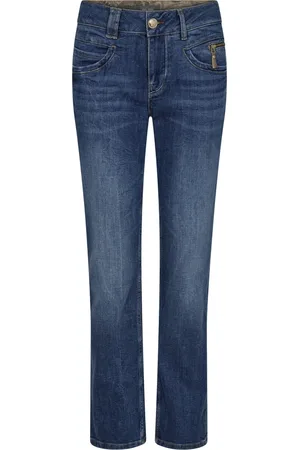 Mos Mosh Jeans, Dames, Blauw, W25, Katoen, Hoge Taille Donkerblauwe Jeans met Ritsdetails