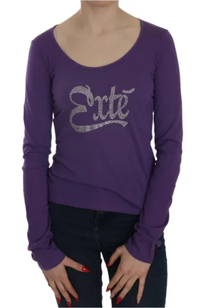 Exte Tops, Dames, Paars, XS, Katoen, Blouse met Kristalversiering en U-hals