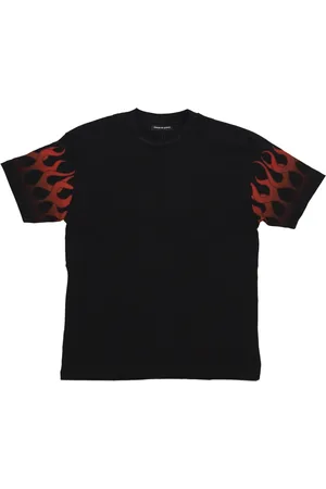 Vision Of Super Tops, Heren, Zwart, L, Katoen, Flames Tee Zwart/Rood Korte Mouw T-Shirt