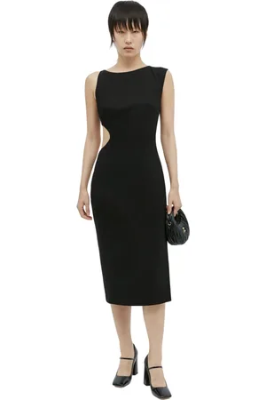 St Agni Kleedjes, Dames, Zwart, L, Spandex, Asymmetrische Arc Cut-Out Midi Jurk
