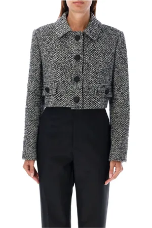 Dolce & Gabbana Jassen, Dames, Zwart, M, Tweed, Zwart Melange Kort Tweedjasje