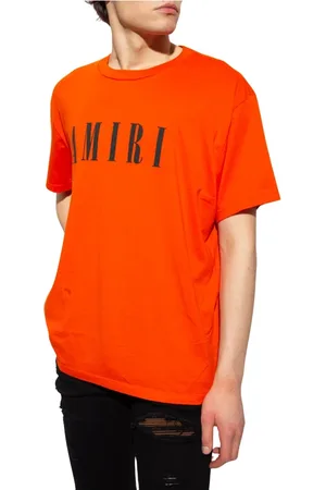 AMIRI Tops, Heren, Oranje, XL, Katoen, Logo Print T-Shirt - Ronde Hals
