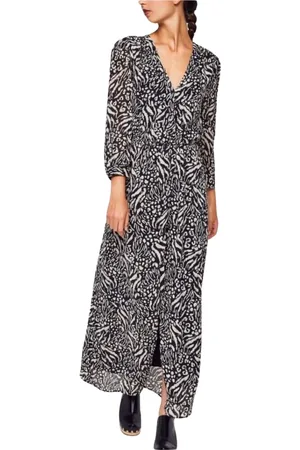 See u soon Kleedjes, Dames, Zwart, XS, Polyester, Gedrukte Lange Jurk - V-Hals, Glitter