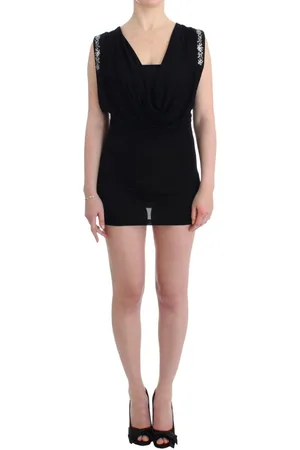 Rocco Barocco Kleedjes, Dames, Zwart, S, Mouwloze Zwarte Jurk met Draperie