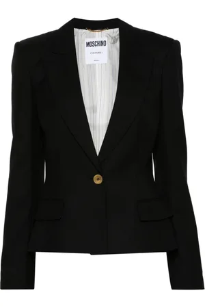Moschino Jassen, Dames, Zwart, S, Wol, Zwarte Wollen Jas Peak Revers
