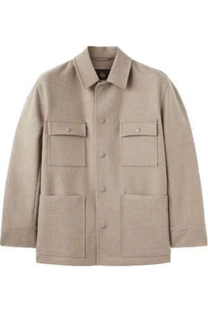 Loro Piana Jassen, Heren, , M, Overshirt met leren kraag
