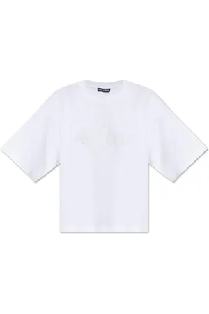 Dolce & Gabbana Tops, Dames, Wit, XS, Katoen, T-shirt met geborduurd logo