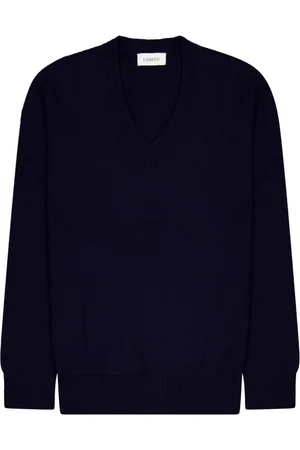 LANEUS Truien, Heren, Blauw, S, Wol, V-hals Merino Cashmere Trui