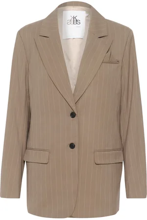 Karen by Simonsen Jassen, Dames, Bruin, M, Gestreepte Blazer Jas Walnoot