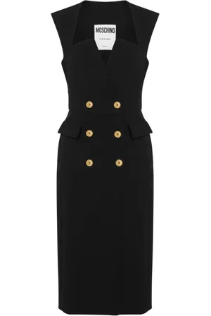 Moschino Kleedjes, Dames, Zwart, S, Leer, Zwarte Wrap Jurk Gouden Knopen