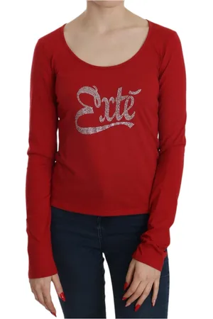 Exte Tops, Dames, Rood, L, Katoen, Rode Kristalversierde Elegante Blouse