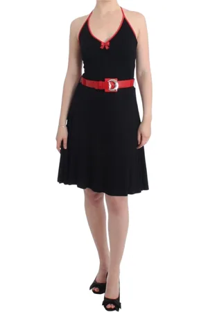 Rocco Barocco Kleedjes, Dames, Zwart, L, Elegante Zwarte Knielange Jurk Palladio