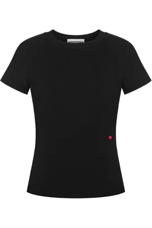 Moschino Tops, Dames, Zwart, M, Katoen, Hart Motief Crew Neck Top