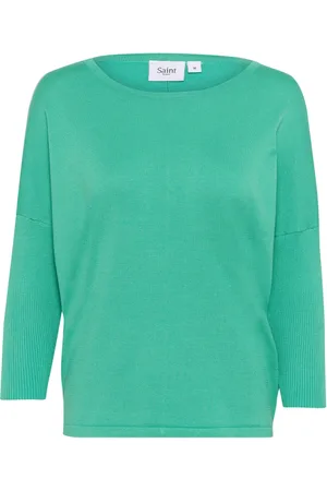 Saint Tropez Truien, Dames, Groen, XS, Groene R-Neck Pullover Sweater