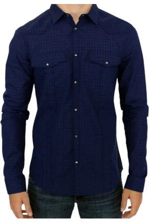 Costume National Overhemden, Heren, Blauw, M, Katoen, Stijlvol Blauw Geruit Katoenen Overhemd