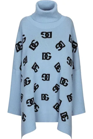 Dolce & Gabbana Truien, Dames, Blauw, S, Wol, Logo Poncho voor Stijlvolle Look