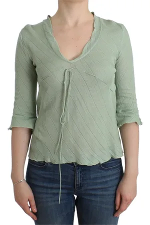 ERMANNO SCERVINO Blouses & Shirts, Dames, Groen, M, Katoen, Groene Gebreide Top - Lente Elegantie