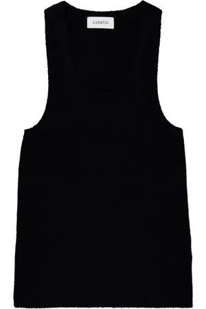 LANEUS Tops, Dames, Zwart, XS, Wol, Wollen Mouwloze Ronde Hals Top