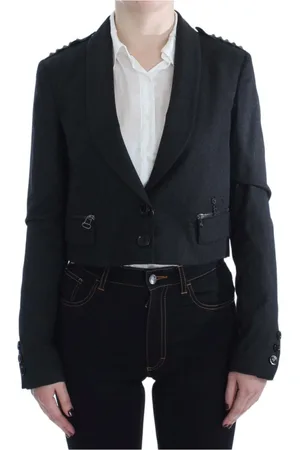 Exte Jassen, Dames, Grijs, M, Polyester, Elegante Grijze Blazerjas met Gouden Knopen