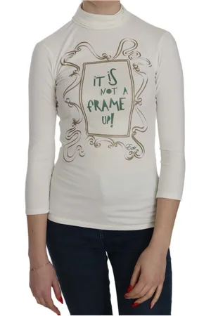 Exte Tops, Dames, Wit, S, Katoen, Witte Bedrukte Blouse met Rolnek