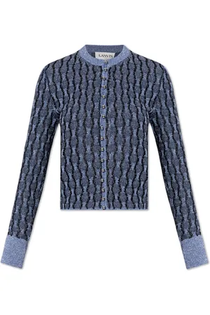 Lanvin Truien, Dames, Blauw, M, Leer, Cardigan met Lurex Draad