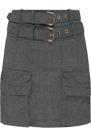 Pinko Rokken, Dames, Grijs, M, Wol, Grijze geruite rok met zakken