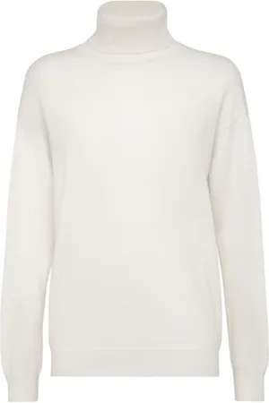 Brunello Cucinelli Truien, Dames, Wit, M, Witte Cashmere Mock Neck Jumper