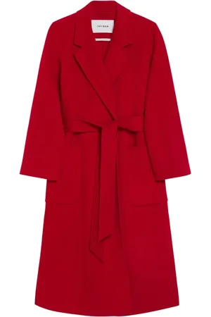 Ivy & Oak Mantels, Dames, Rood, XL, Wol, Midi Wollen Jas met Riem en Zakken